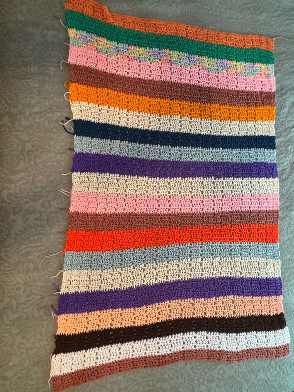 Handmade Multi-Color Crochet Throw Blanket - Striped Pattern